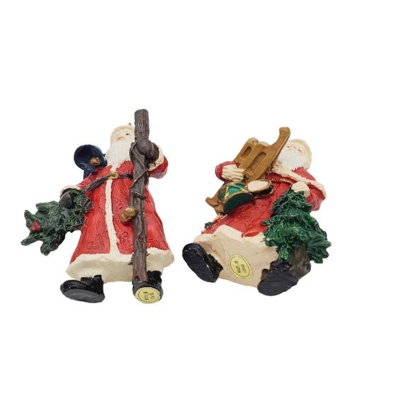 VTG Plastic Santa Ornaments  3"‎ St Nicholas Set 2x Christmas Sled Holiday - Picture 2 of 6